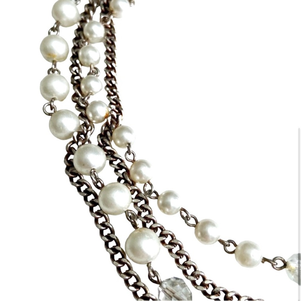 Vintage 1960s Pearl Silver Necklace Multi Strand - Picture 3 of 4